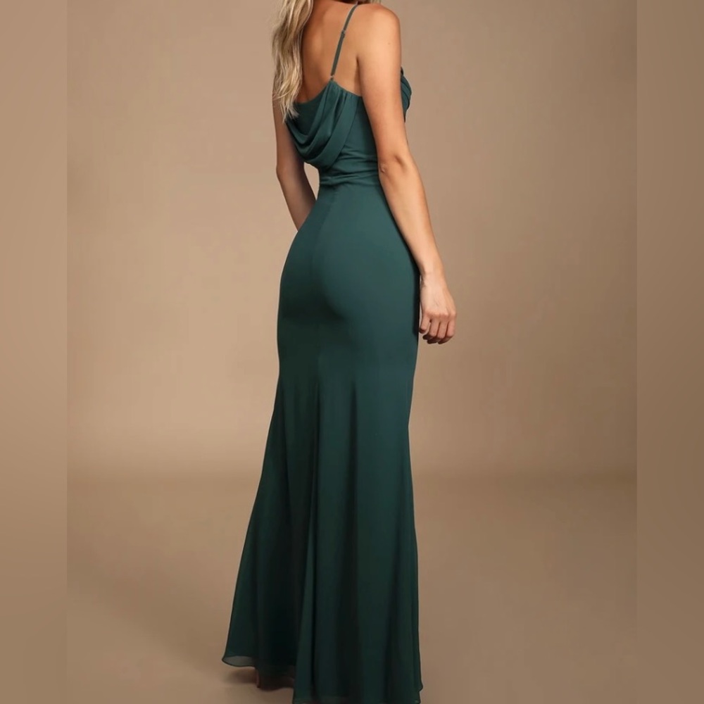 Emerald green cowl neck maxi dress